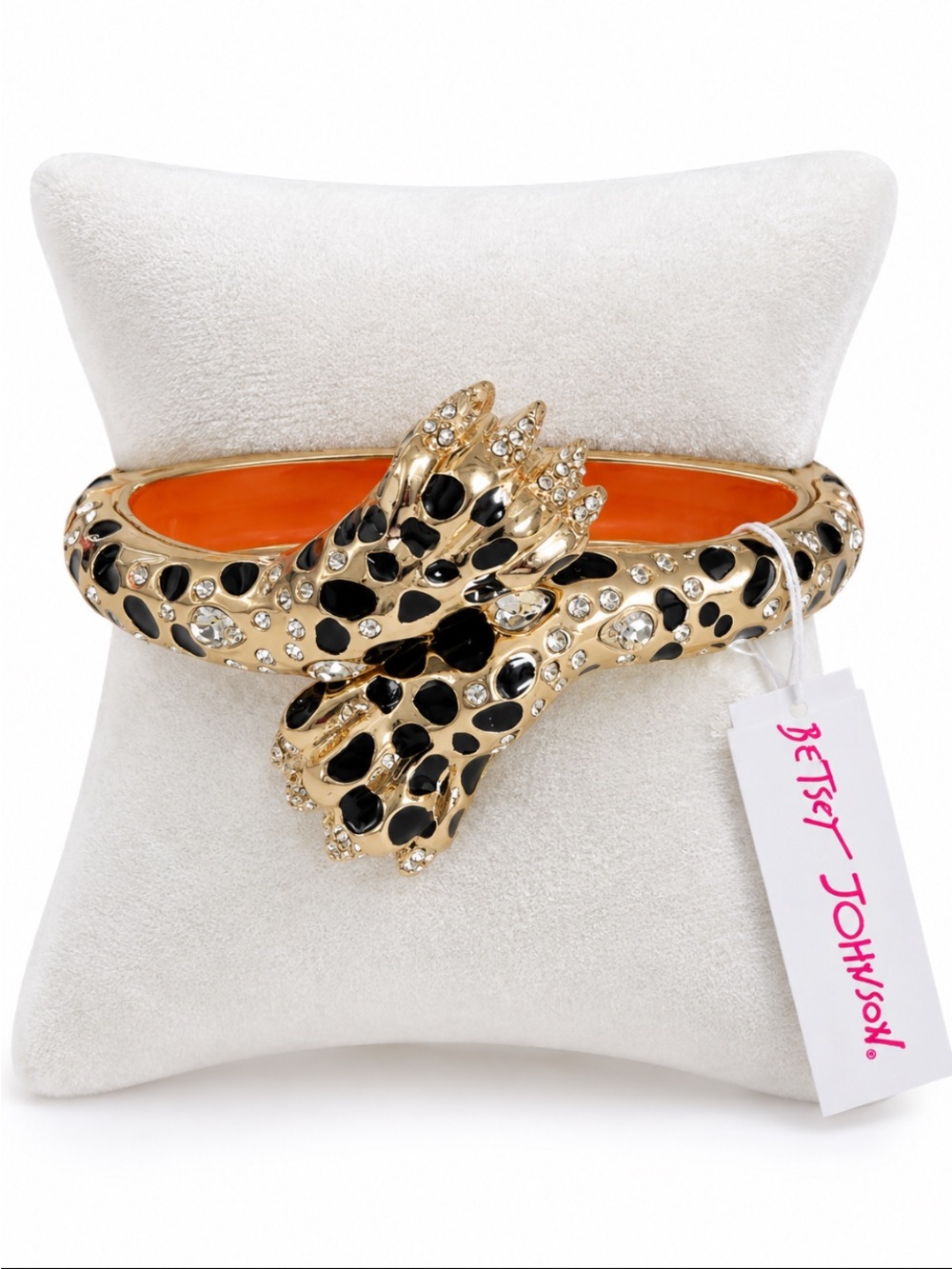 Betsey Johnson Gold Tone True Leopard Claw Hinge Bangle Crystal NWT